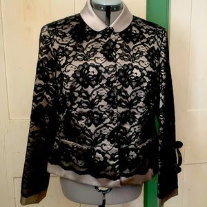 🔥NWT🔥 Anne Klein Petite Black Lace over Silk Blazer Cropped Blouse Sz 12P